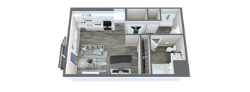 a 3d floor plan of a house with a bedroom and a living room