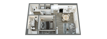 a 3d floor plan of a house with a bedroom and a living room