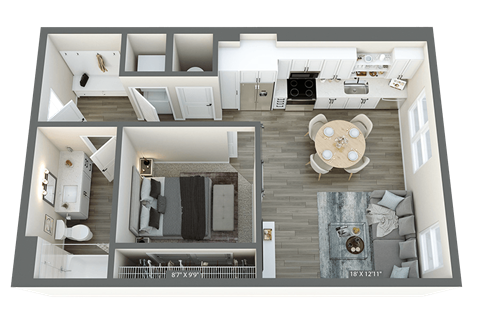 a 3d floor plan of a house with a bedroom and a living room