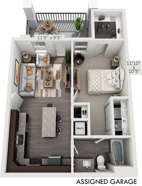 a 1 bedroom house plan has a bathroom and a living room