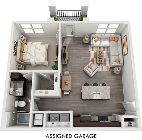 a 2 bedroom house plan with a bathroom and a living room