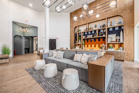 a living room with a couch and a coffee table