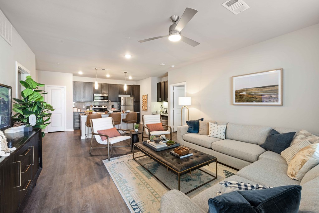 a living room with a couch and a coffee table