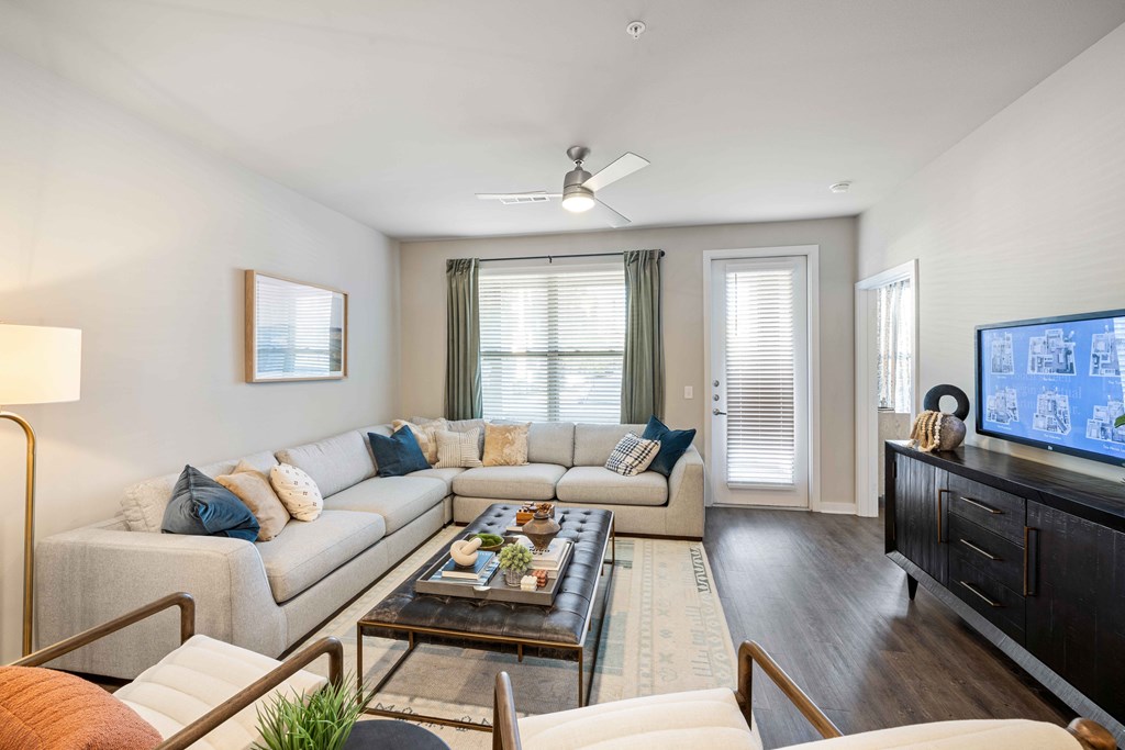a living room with a couch and a coffee table