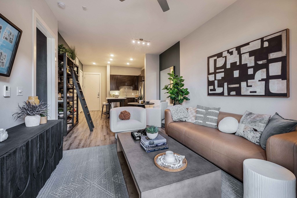 a living room with a couch and a coffee table