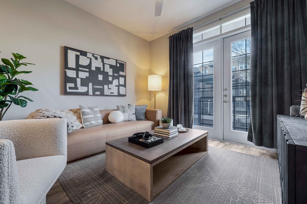 a living room with a couch and a coffee table