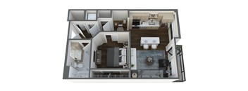 a 3d floor plan of a 2100 sq ft apartment