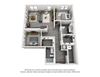 The California 2 bedroom floorplan with entrance hall leading to Laundry room. Next stop is the twwo bedrooms and a guest bath. Primary bedroom has Walk-in closet that leads to private bath. Kitchen/living/dining area in back corner of apartment.