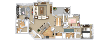 Catawba 3D. 3 bedroom apartment. Kitchen with bartop open to living/dinning rooms. 2 full bathrooms, double vanity in master. Walk-in closets. Patio/balcony. Storage room.