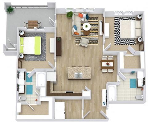 bedroom floor plan an open concept living space with a fireplace and a balcony