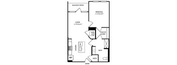 A black and white image of a floor plan for a one bedroom apartment.