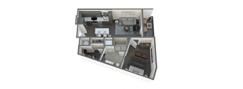 a 3d floor plan of a 2100 sq ft apartment