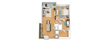 a bedroom floor plan with a bathroom and a living room