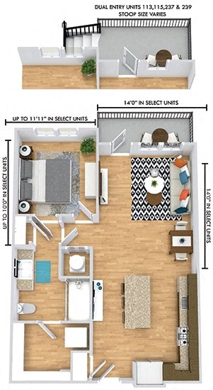 a floor plan of a house with a bedroom and a living room