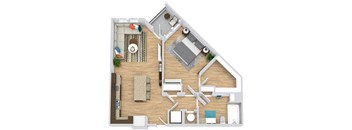 a floor plan of a house with a bedroom and a living room