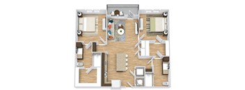 a floor plan of a house with a bedroom and a living room