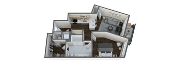 a 3d floor plan of a house with a bedroom and a living room