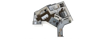 a 3d floor plan of a home with a bedroom and a living room