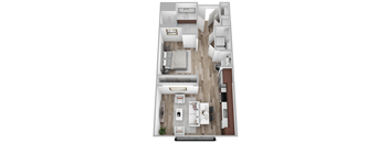a 3d floor plan of a bedroom with a bathroom and a living room