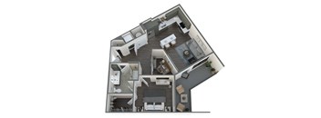 a 3d floor plan with a bedroom and a living room