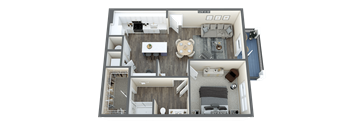 a 3d floor plan of a bedroom with a bathroom