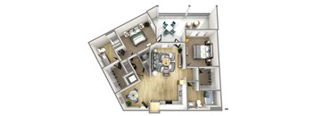 a 3d floor plan of a home with a bedroom and living room
