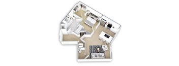 A floor plan of a home with a living room, dining room, kitchen, and bathroom.
