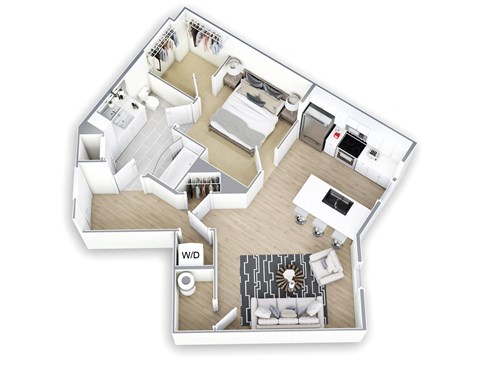 A floor plan of a home with a living room, dining room, kitchen, and bathroom.