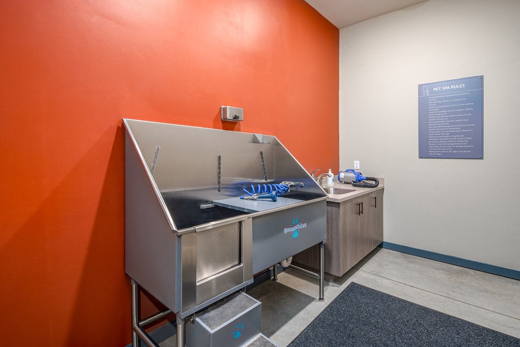 a kitchen with a sink and a counter in a room