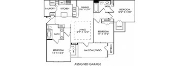 a floor plan of a house with bedrooms and baths and a garage