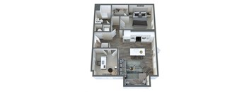 a 3d floor plan with a bedroom and living room