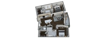 a 3d floor plan of a house with a bedroom and a living room