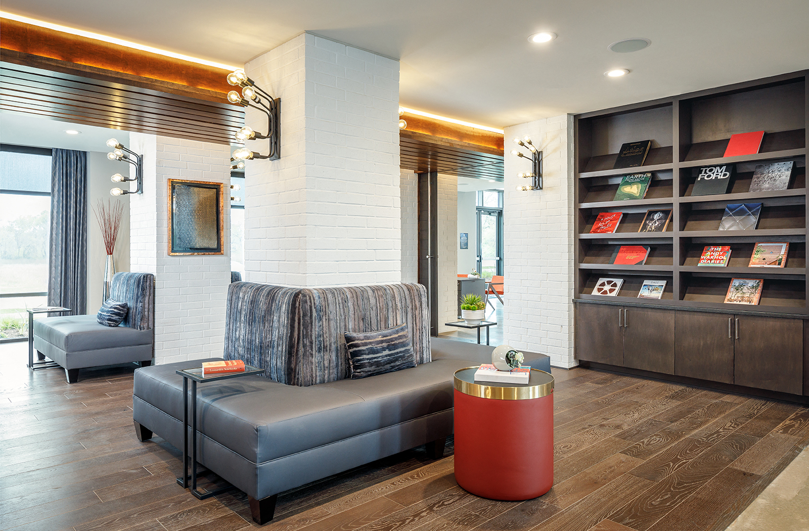 a living room with a couch and a coffee table