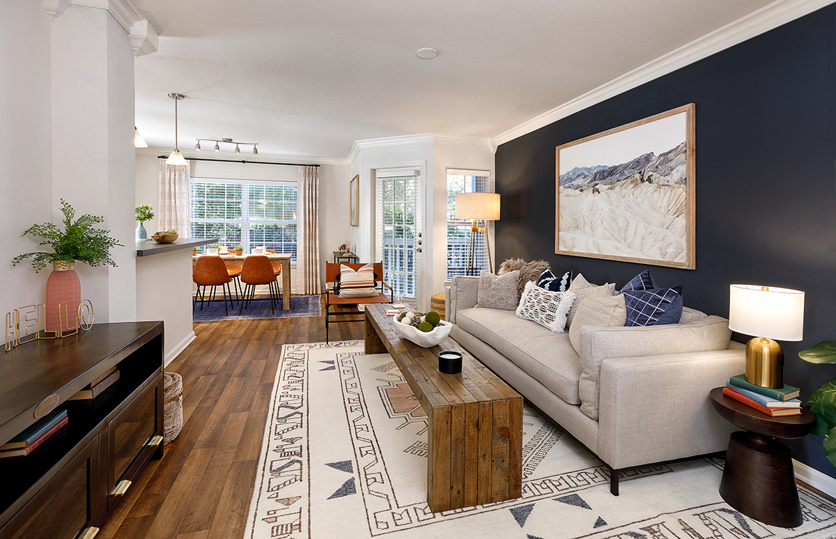 a living room with a couch and a coffee table