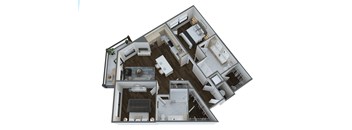 a 3d floor plan of a house with a bedroom and a living room