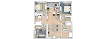 an overhead view of a 3d floor plan