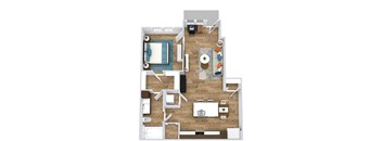 1 bedroom first floor apartment  entry opens into living room area which leads to the kitchen with island and pantry. Stackable Washer/Dryer. Guest access to bathroom. bathroom leads to large walk-in closet which is attached to the bedroom.