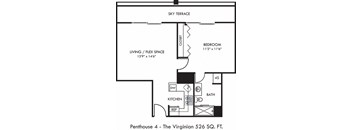 A black and white image of a floor plan for a penthouse apartment.
