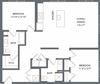 2 bedroom floorplan. Entrance hall leads to kitchen/living/dining areas. guest bathroom with standalone shower. bedrooms on opposite ends of apartment. primary bedroom has private bathroom that leads to Walk-in closet. W/D.
