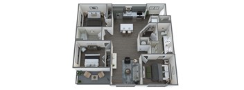 a 3d floor plan of a studio apartment with a bedroom and living room