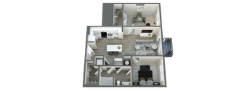 a 3d floor plan of a house with a bedroom and a living room