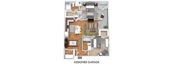 The Sage with Assigned Garage 3D. 2 bedroom apartment. Kitchen with island open to living/dinning rooms. 2 full bathrooms, shower stall in master. Walk-in closets. Patio/balcony.