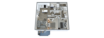 a 3d floor plan of a house with a bedroom and a living room