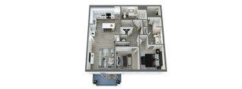 a 3d floor plan of a house with a bedroom and a living room