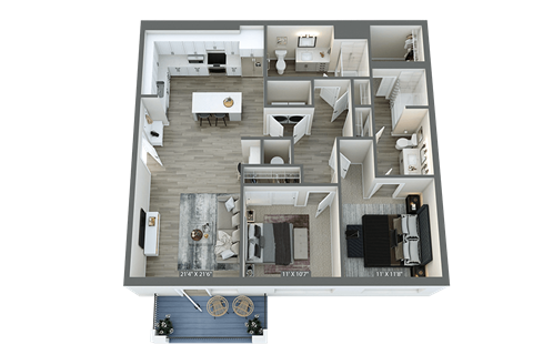 a 3d floor plan of a house with a bedroom and a living room