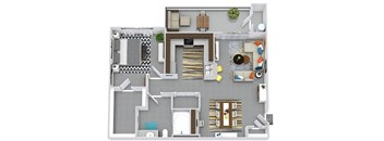 3D McKinney 1 bedroom apartment. Kitchen with bartop open to living room and dining room . 1 full bath with vanity. large walk-in closet. patio/balcony.
