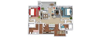 Nelson 3D 2 bedroom apartment. Kitchen with island open to living & dining rooms. 2 full bathrooms. Walk-in closet in both bedrooms. Patio/balcony.