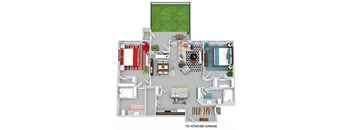 Nelson with garage and yard 3D 2 bedroom apartment. Kitchen with island open to living & dining rooms. 2 full bathrooms. Walk-in closet in both bedrooms. Patio with Fenced-in Yard