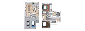 a floor plan of a house with a car and a garage