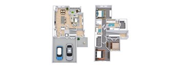 the floor plan of a house with a car in the garage